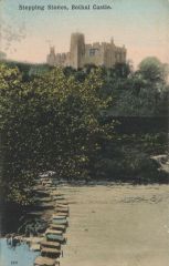 postcard view of stepping stones at Bothal castle 1940.JPG